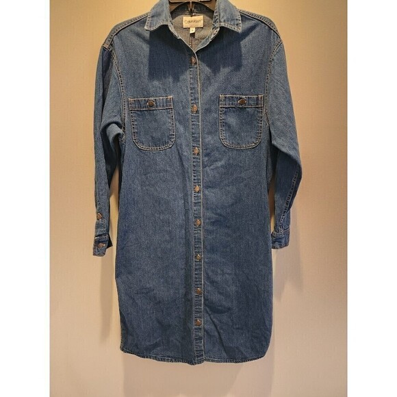 Calvin Klein Denim Shirt Dress Midi Length Long Sleeve Button Up sz 11 - Picture 1 of 10